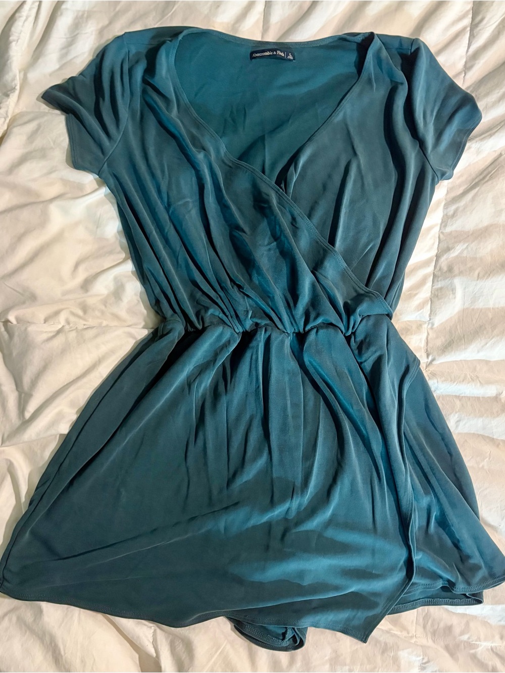 Abercrombie & Fitch Teal Short Sleeve Faux-Wrap Mini Romper